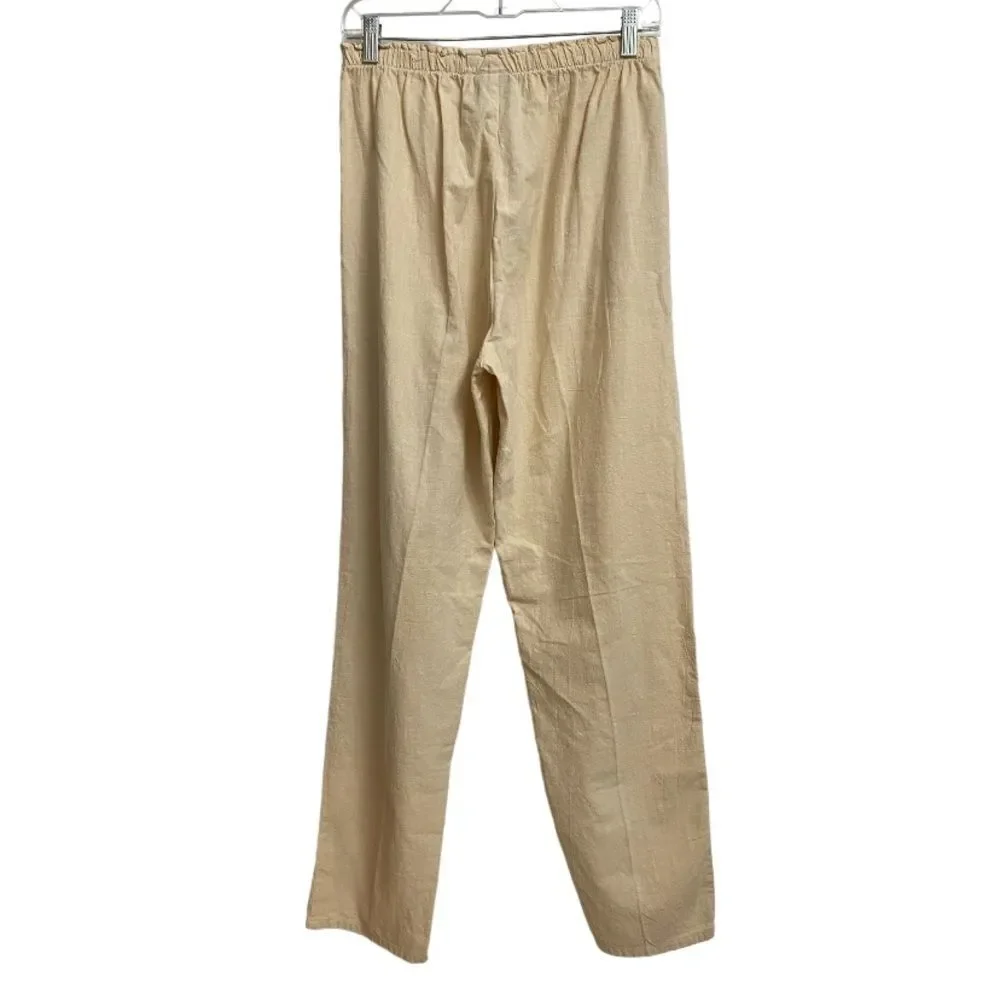 Produce Company Pull On Textured Pants Women's M Cotton Pockets Buttercream Boho
